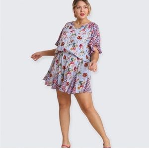 NWT Red and Light Blue Willow Floral Print Ruffled Romper